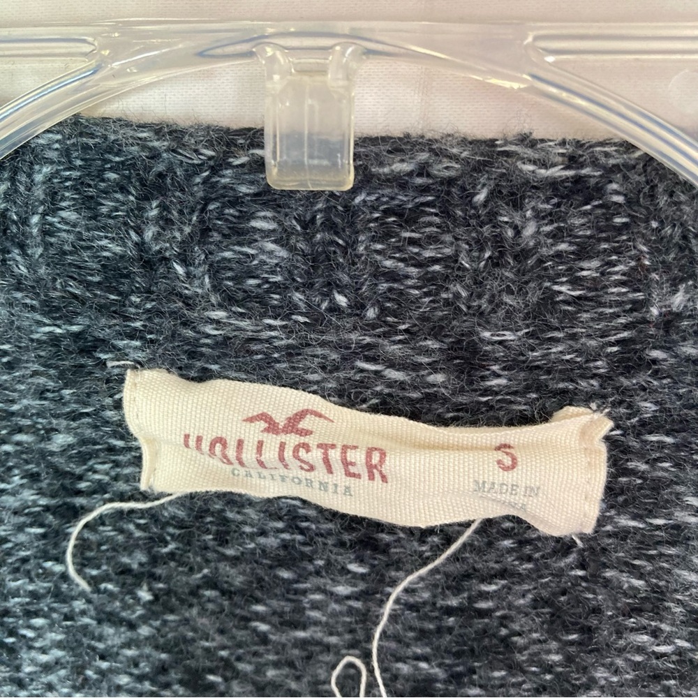Hollister Women's S Small Gray Open Front Fuzzy Cardigan Sweater Duster Argyle - Picture 3 of 6